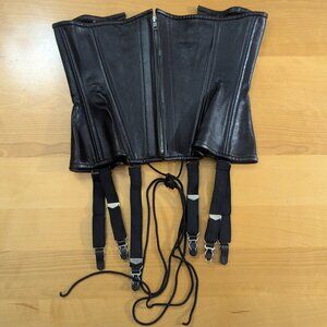 Vintage STORMY LEATHER Black Corset Size Large Boned Garter Straps EUC